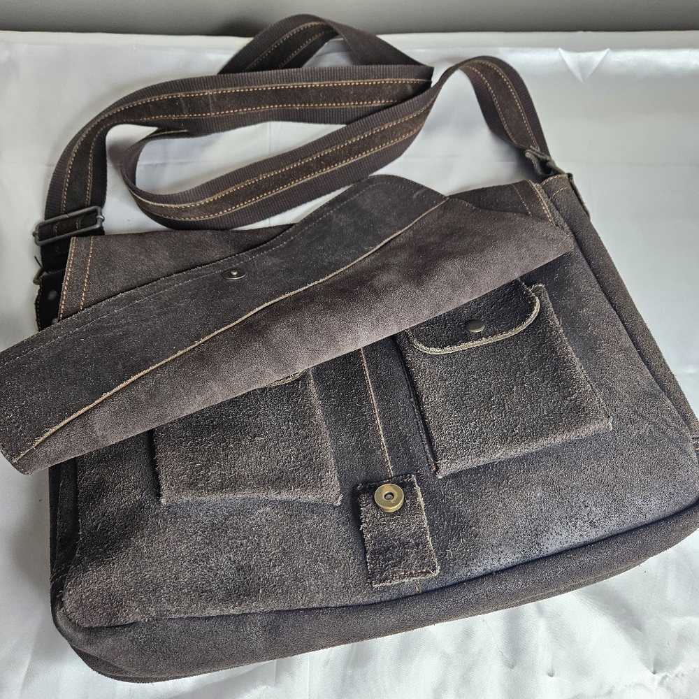 David King Distressed Leather Large Full Flap Messenger Bag Mailbag 16×11 Brown